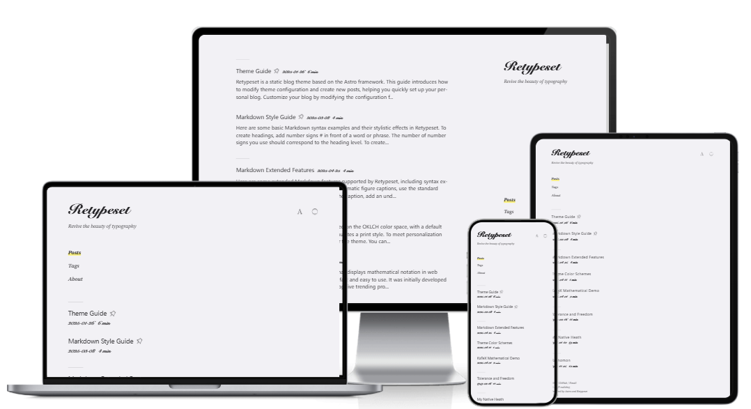 Astro 博客主题：Retypeset（重塑排版之美、仿纸质书阅读体验、支持丰富技术栈）